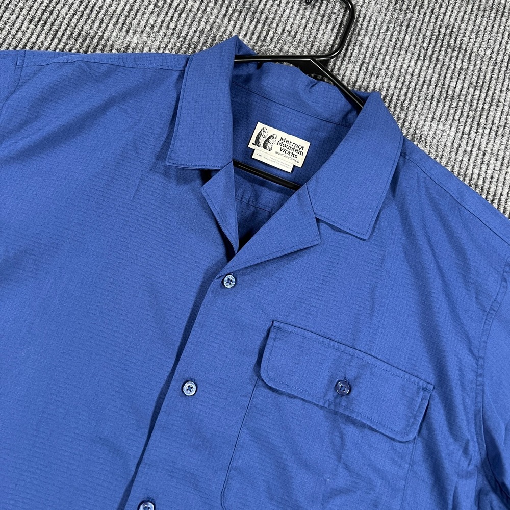 Marmot Camp Shirt Mens Large Blue Short Sleeve Button Up Casual Outdoor New